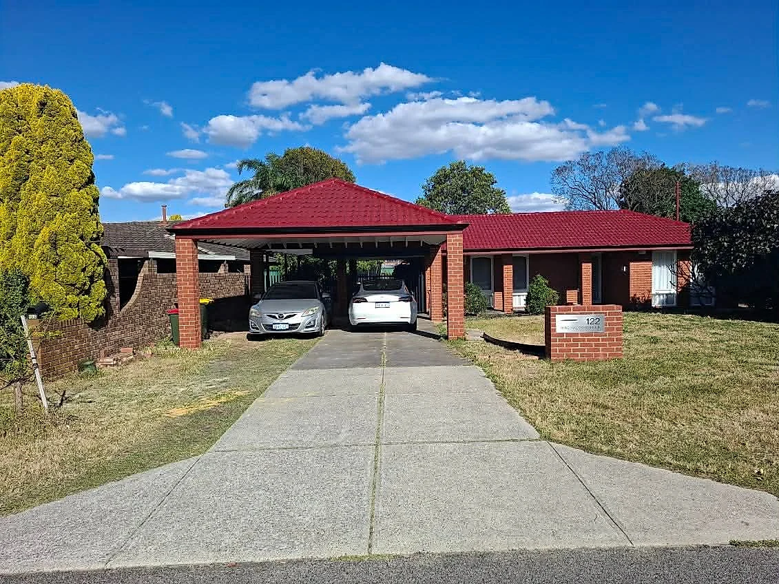 Before: Tired original driveway and carport slab taken out and replaced with eucalyptus white exposed aggregate, carri