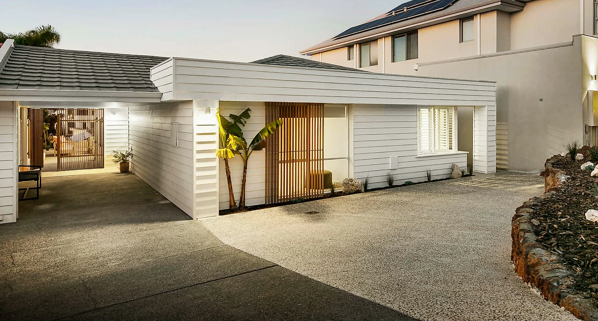 Exposed aggregate driveway and entrance · North Beach